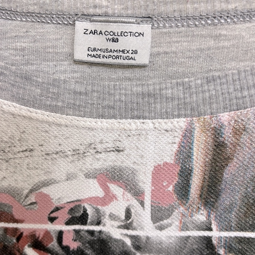 Zara W&B Collection Floral Eat More Art Print Cropped Shirt - Picture 3 of 4